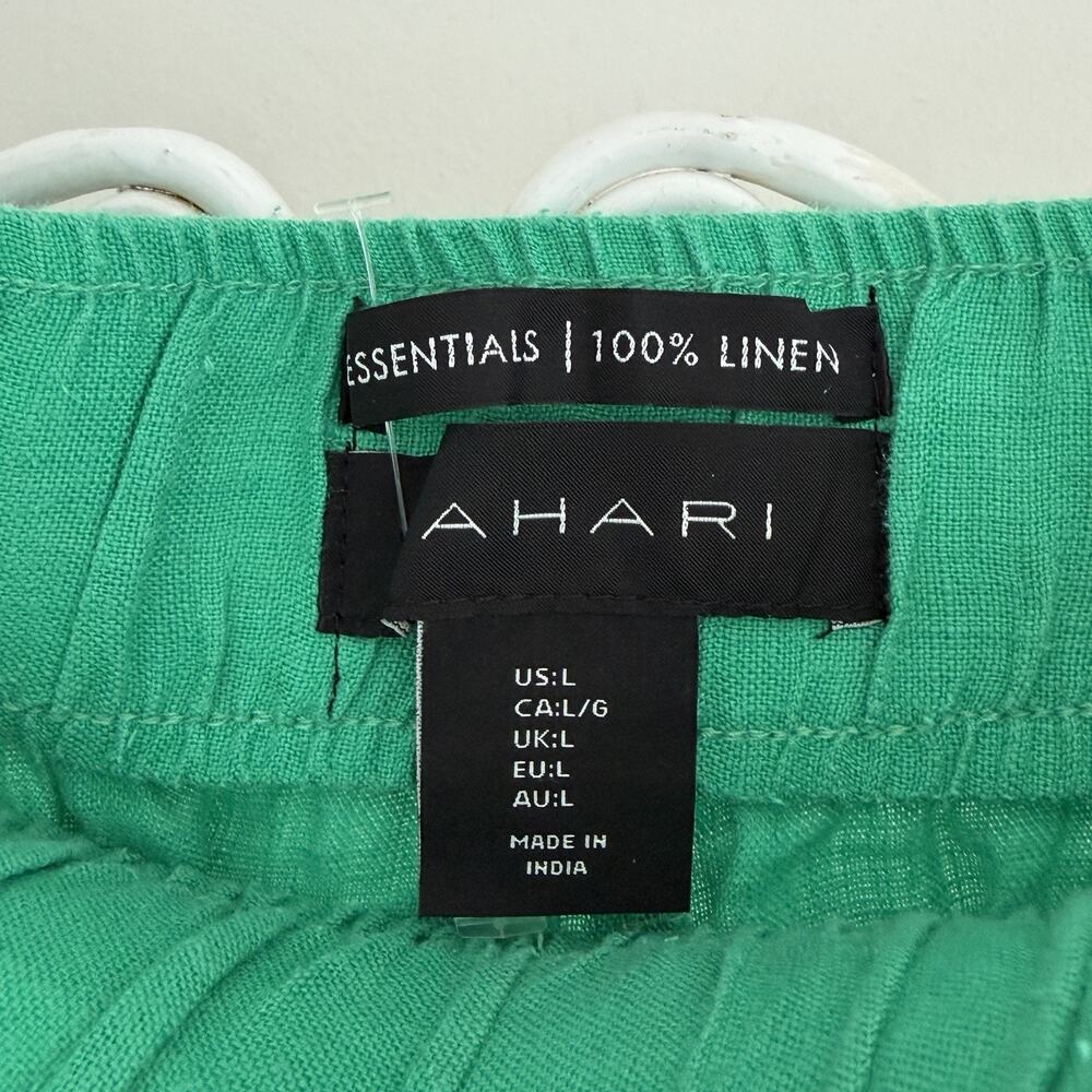 Tahari 100% Linen Pants Large Emerald Green Wide Leg Cropped Pull On Resort Boho - Picture 5 of 7